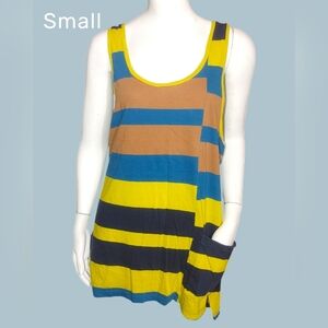 Marc By Marc Jacobs Yellow and Blue Striped Top With Pocket Size Small